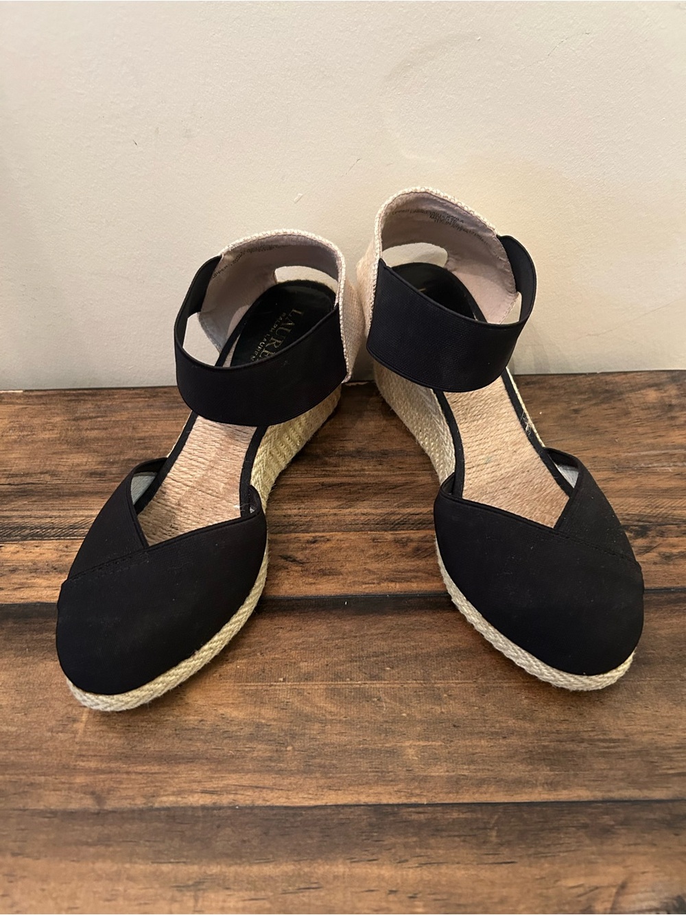 Lauren by Ralph Lauren Sz 8.5 Black Charla Espadrille Wedge Sandal Resort Wear